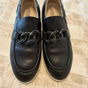 PIKOLINOS Black Leather Loafers with Linked Chain Accent
